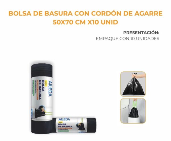 Bolsa cordon listo AILEDA BOLSA BASURA C/CORDON 45X50CM 20UND