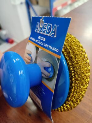 AILEDA ESPONJA METALICA DORADA GRUESA CON MANGO