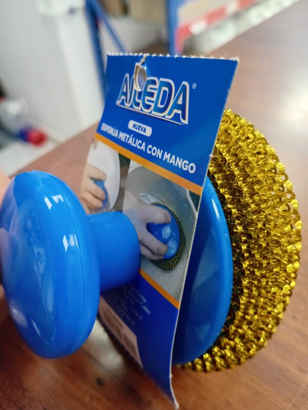 AILEDA ESPONJA METALICA DORADA GRUESA CON MANGO