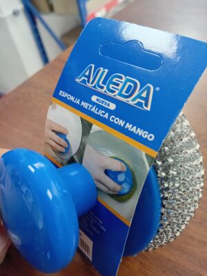 AILEDA ESPONJA METALICA PLATEADA GRUESA CON MANGO